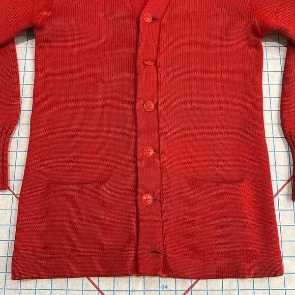 Vintage Imperial Cardigan Mens Size 38 1940s 1950s Made in USA Distressed Red - Picture 4 of 15